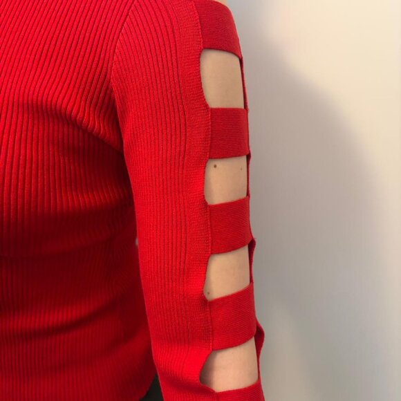 Luvlink Red Cut-Out Sleeve Ribbed Knit Sweater — Size M - Picture 5 of 5